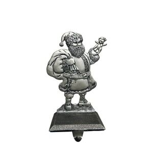 Pewter Santa Stocking Holder Hanger Bag Gifts Christmas Teddy Bear Silver Tone